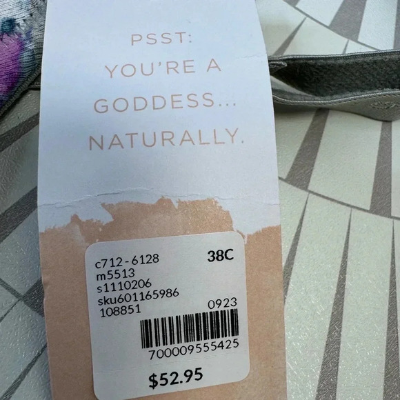 Cacique Women’s Boost Plunge NWT‎ Bra Size 38C Gray with Floral Print Padded Cup - Picture 4 of 7